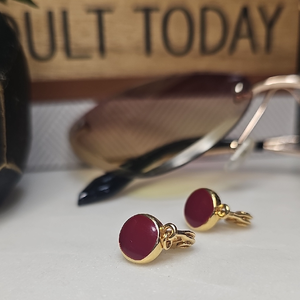 Monet Goldtone and Red Clip-On Earrings